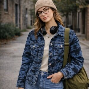 Vintage Karen Hart Denim Jacket Southwest Aztec Indie Boho Hipster Women Medium